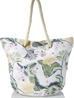 Roxy Botanical Print Beach Bag Featuring Thick Rope Handles